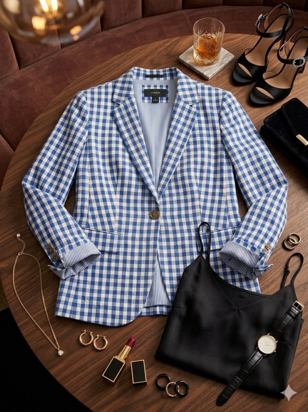 J. Crew Blue and White Gingham Blazer
